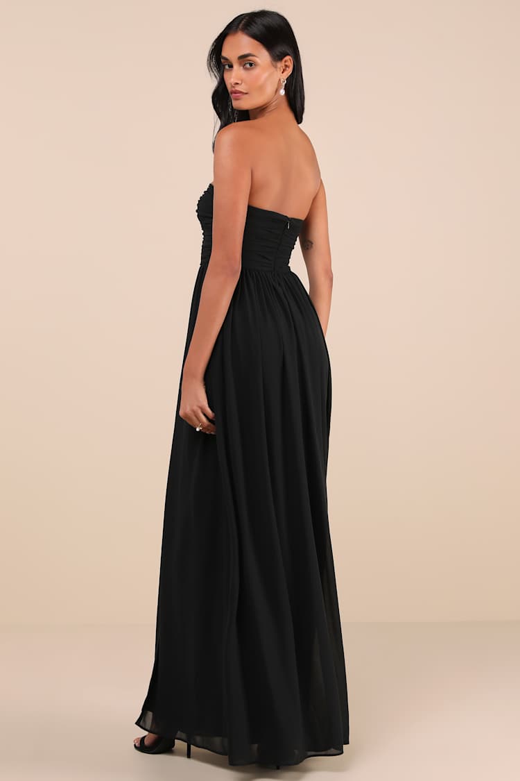 Luxe Favorite Black Strapless Ruched Maxi Dress
