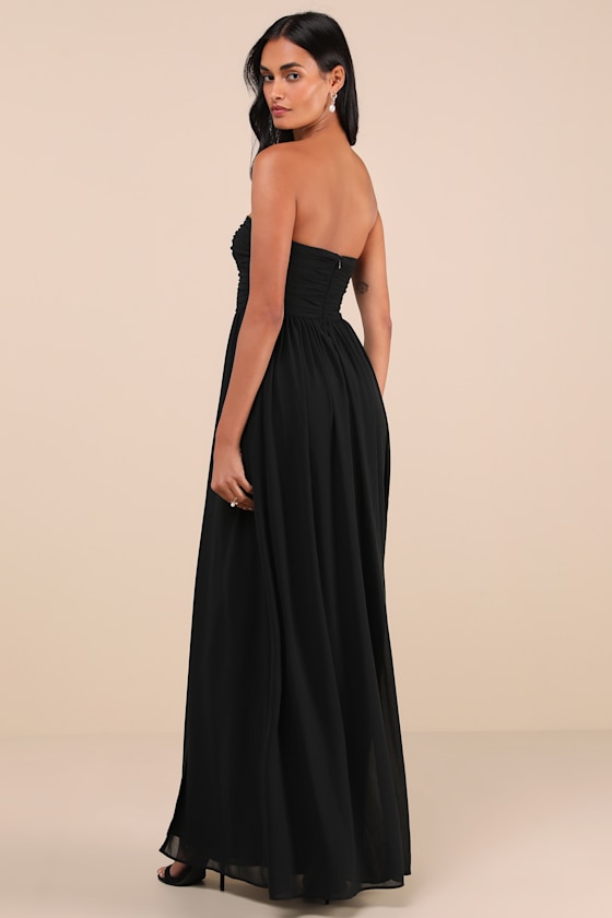 Luxe Favorite Black Strapless Ruched Maxi Dress 1