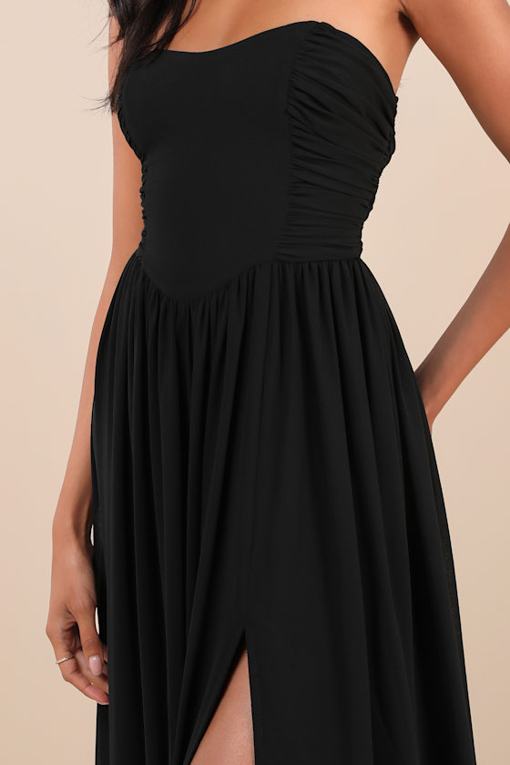Lulus Luxe Favorite Black Strapless Ruched Maxi Dress In Black