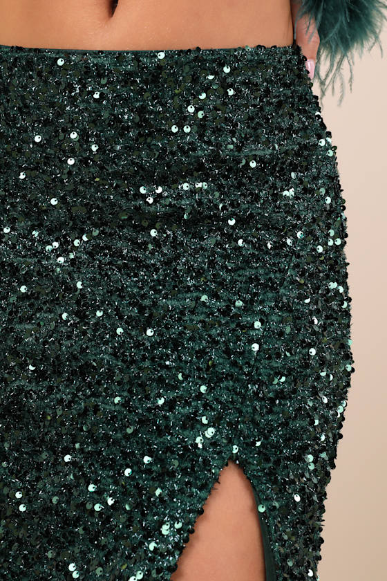 LULUS SPARKLING BEHAVIOR EMERALD GREEN SEQUIN HIGH-RISE MIDI SKIRT