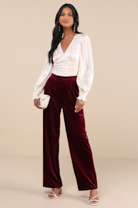 Posh Idea Plum Velvet High-Rise Straight Leg Trouser Pants 3