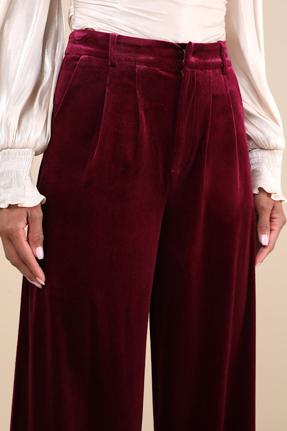 Lulus Posh Idea Plum Velvet High-rise Straight Leg Trouser Pants In Purple