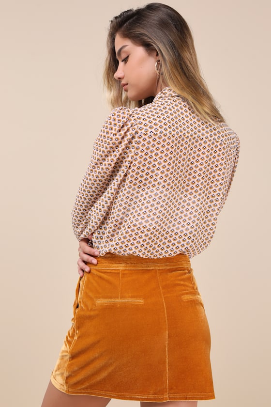Lulus Splendid Mood Golden Yellow Velvet High Rise Mini Skirt In Golden Yellow