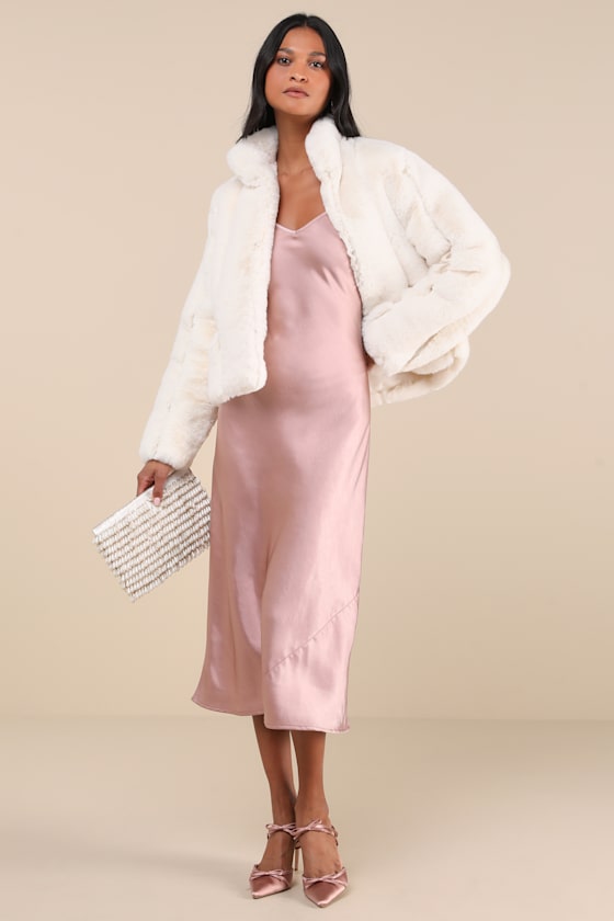 Ivory Faux Fur Coat - Collared Fuzzy Coat - Faux Fur Short