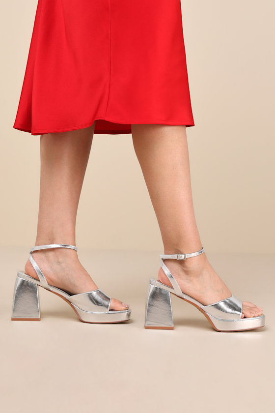 Shirine Silver Metallic Platform Ankle Strap Heels 1