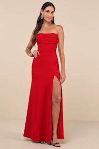Spellbinding Allure Red Bustier Strapless Mermaid Maxi Dress 4