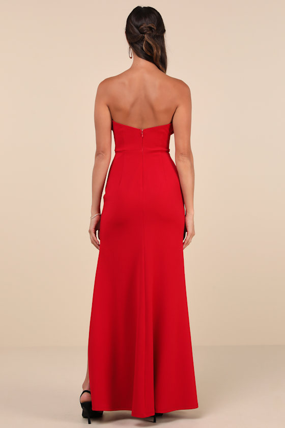Lulus Spellbinding Allure Red Bustier Strapless Mermaid Maxi Dress In Red