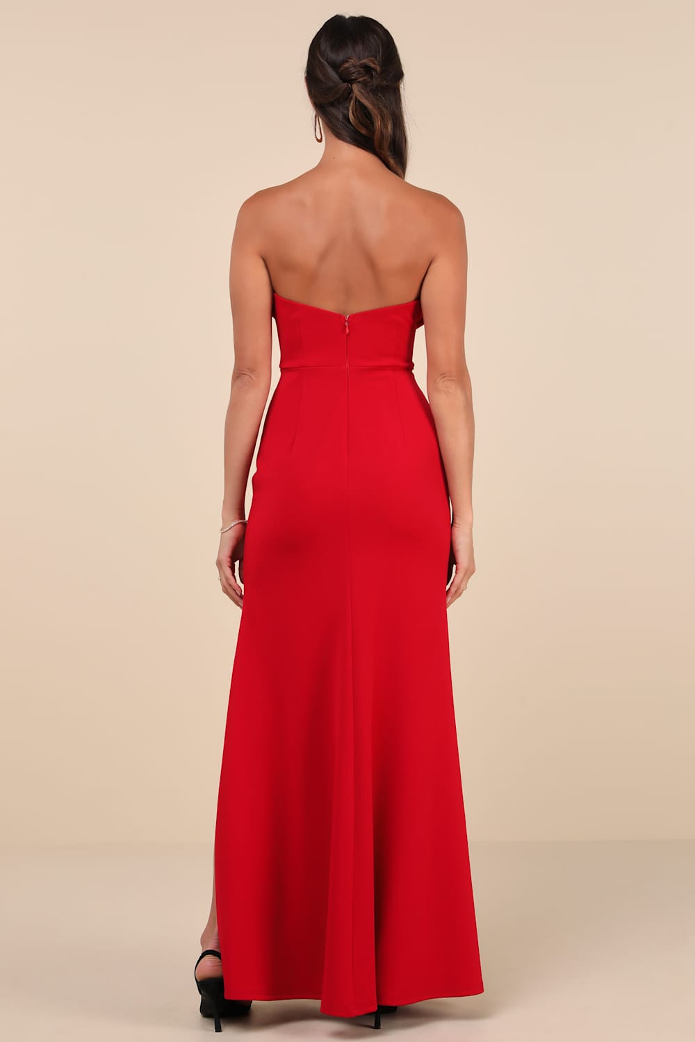 Spellbinding Allure Red Bustier Strapless Mermaid Maxi Dress