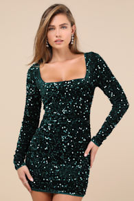 Marvelous Radiance Emerald Sequin Cutout Long Sleeve Mini Dress 3