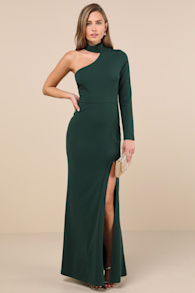Keep It Interesting Emerald Cutout One-Shoulder Maxi Dress