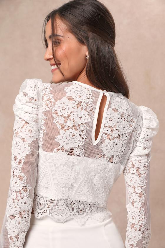 LULUS HEAVENLY PROMISE WHITE SHEER LACE TWO-PIECE MAXI DRESS