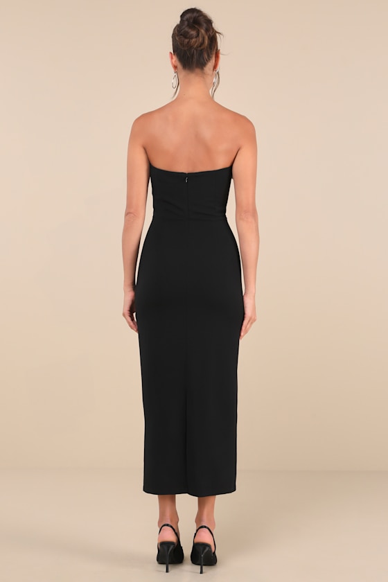 Luxe Silhouette Black and White Bow Strapless Bodycon Midi Dress 1