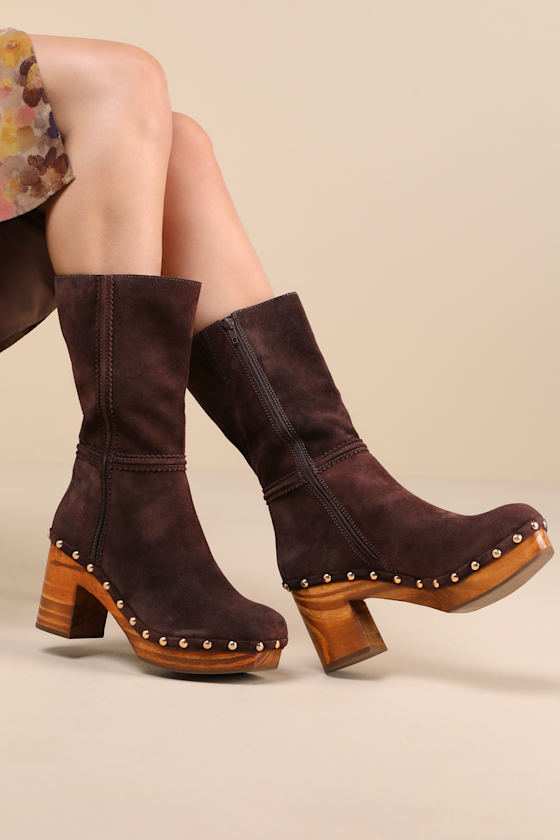 Village Chocolate Suede Leather Platform Mid-Calf Boots 1