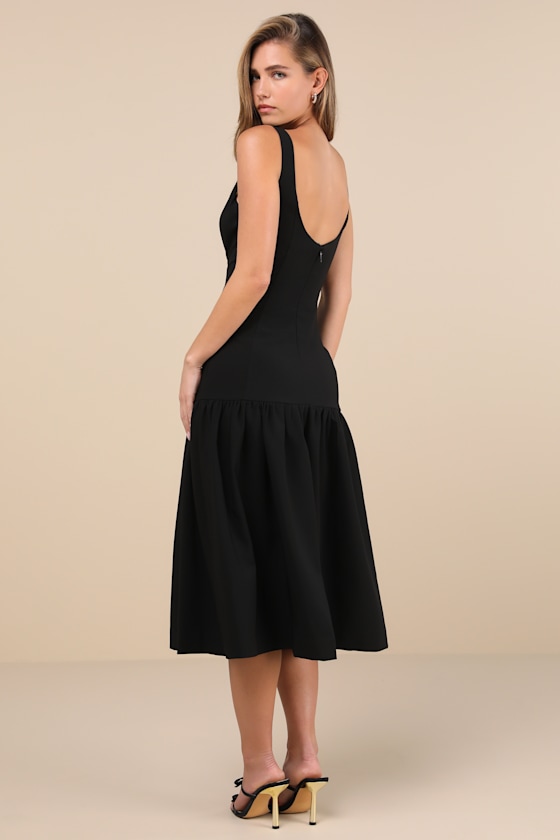 Elegant Influence Black Sleeveless Drop Waist Midi Dress 2