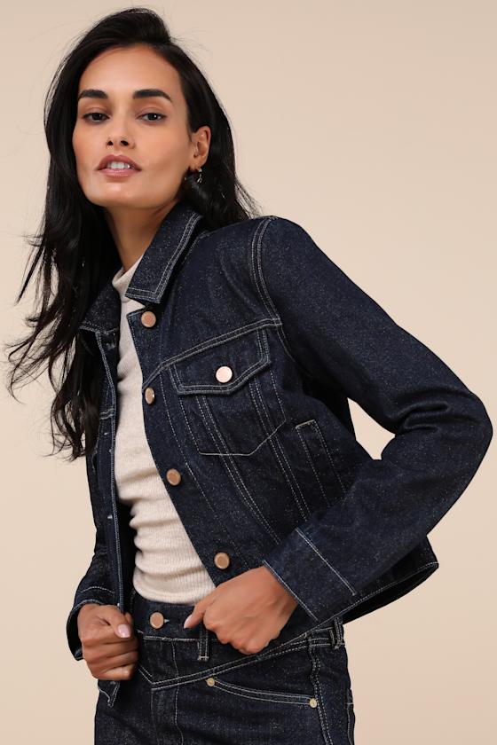 Over the Moon Dark Wash Cropped Denim Jacket 1