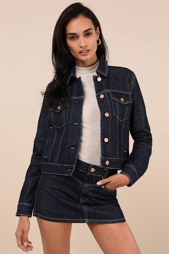 Over the Moon Dark Wash Cropped Denim Jacket 2