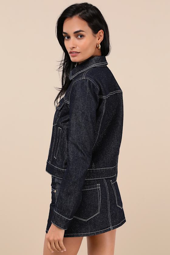 BLANKNYC OVER THE MOON DARK WASH CROPPED DENIM JACKET 