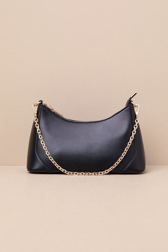 Lulus Charismatic Charm Black Chain Strap Shoulder Bag In Black