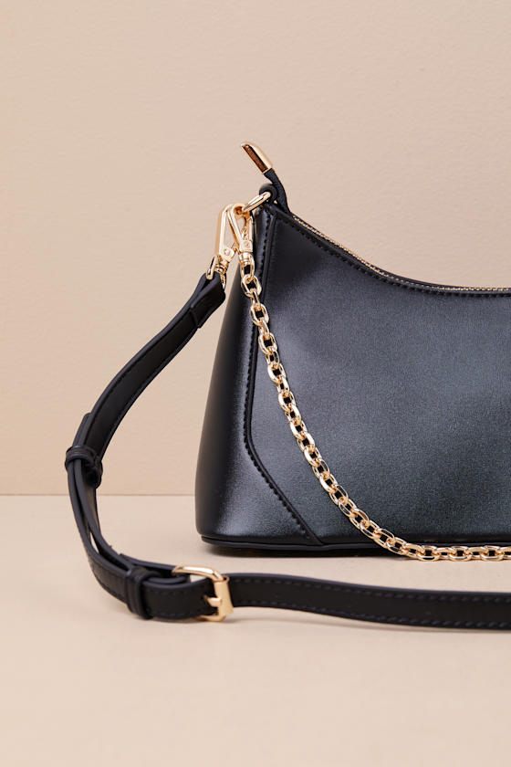 Lulus Charismatic Charm Black Chain Strap Shoulder Bag In Black