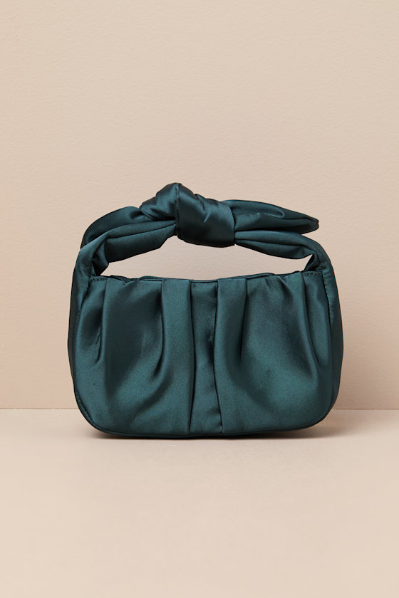 Lulus Essential Style Emerald Green Satin Knot Handle Clutch Bag In Emerald Green