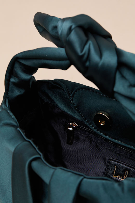 Lulus Essential Style Emerald Green Satin Knot Handle Clutch Bag In Emerald Green
