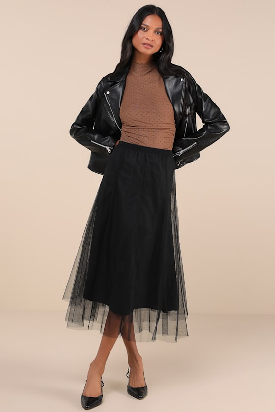 Fabulous Chicness Black Tulle High Rise Midi Skirt