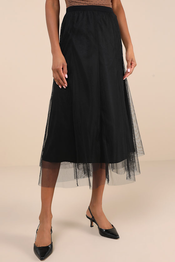 Fabulous Chicness Black Tulle High-Rise Midi Skirt 2