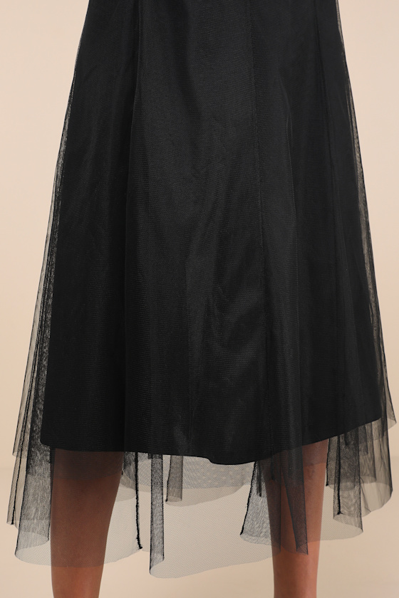 Lulus Fabulous Chicness Black Tulle High-rise Midi Skirt In Black