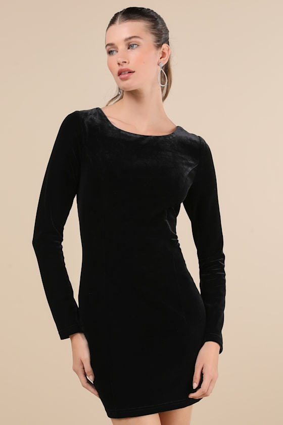 Lulus Captivating Muse Black Velvet Tie-back Mini Dress In Black
