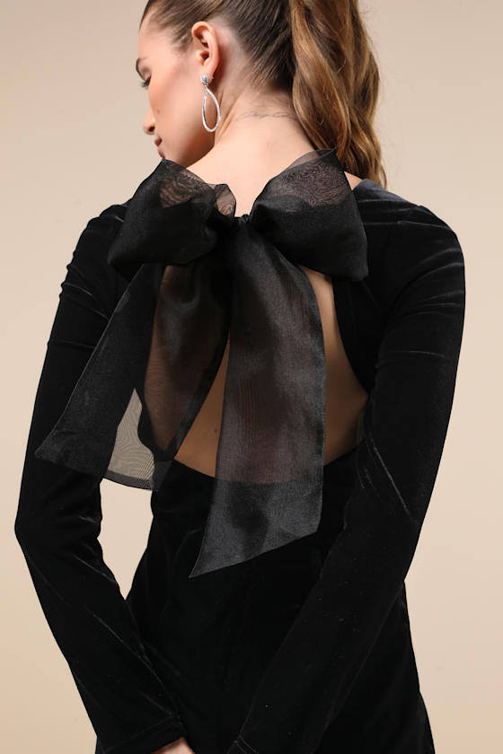 Lulus Captivating Muse Black Velvet Tie-back Mini Dress In Black