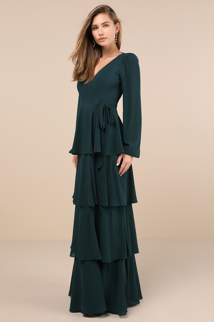 Emerald Tiered Maxi Dress - Wrap Maxi Dress - Long Sleeve Dress - Lulus Emerald Tiered Maxi Dress - Wrap Maxi Dress - Long Sleeve Dress - Lulus