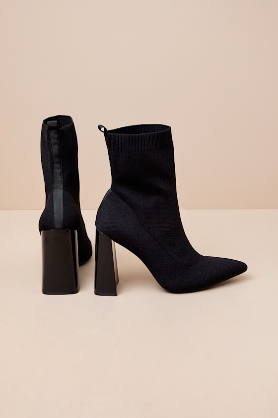 Feliciaa Black Ribbed Knit Pointed-Toe Sock Boots 2