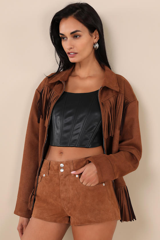 BLANKNYC FORTUNE COOKIE BROWN SUEDE SHORTS 