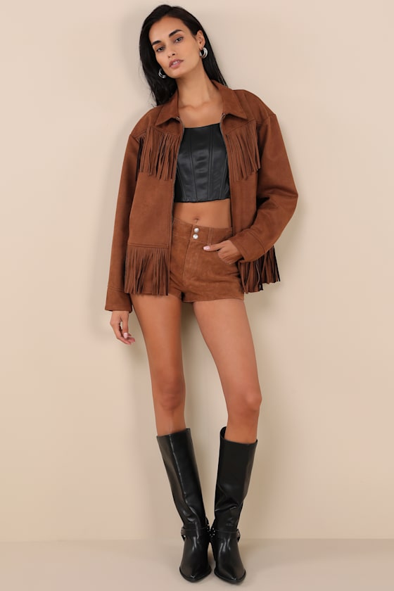 BLANKNYC FORTUNE COOKIE BROWN SUEDE SHORTS 