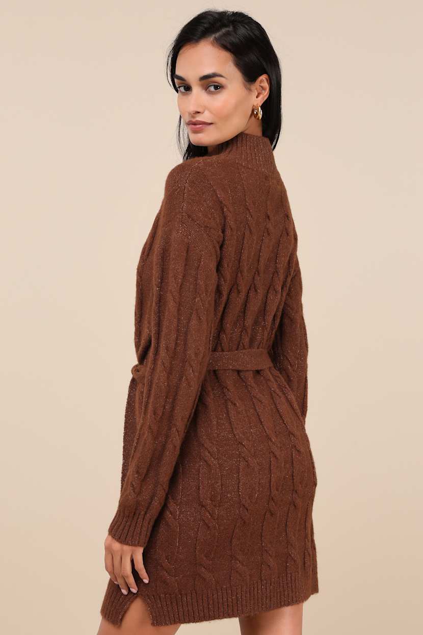 Brown Knit Dress - Cable Knit Dress - Mini Sweater Dress - Lulus