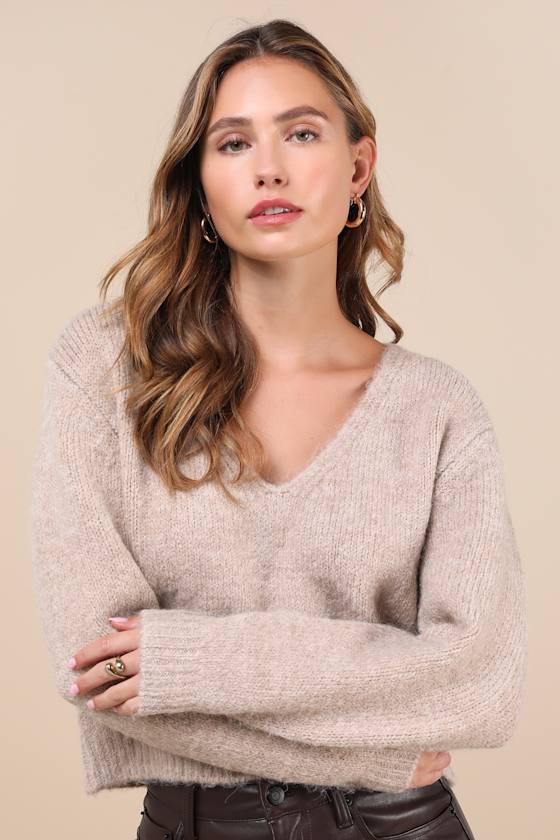 Coquette Cozy Heather Taupe Long Sleeve Bow Pullover Sweater 2