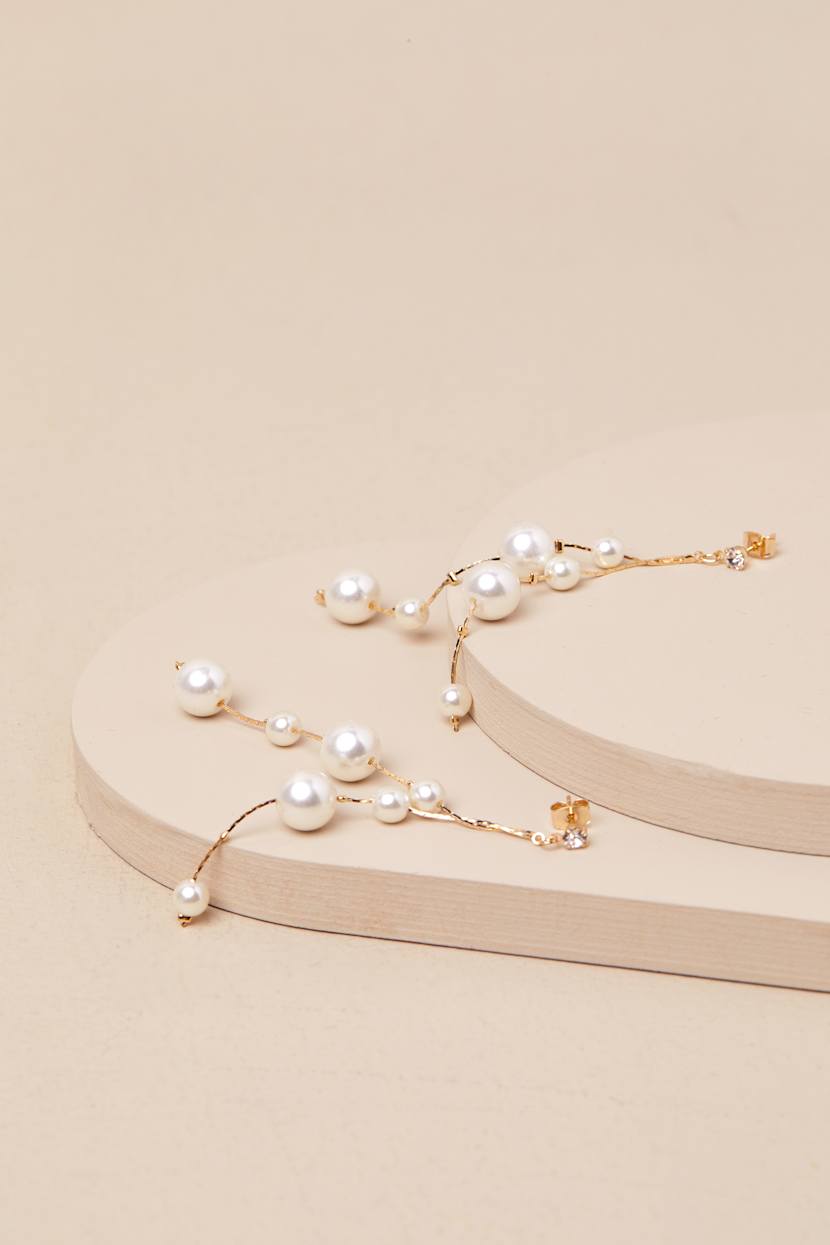 Exceedingly Elevated Gold Pearl Rhinestone Drop Earrings