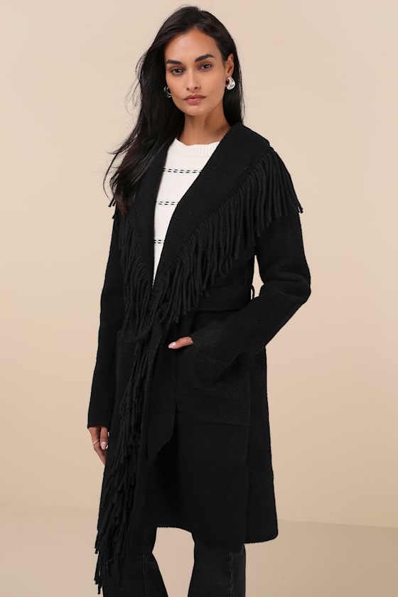 Nvlt Mink Black Eyelash Fringe Coatigan In Black