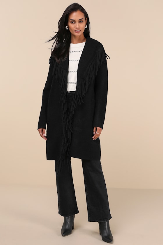 Nvlt Mink Black Eyelash Fringe Coatigan In Black