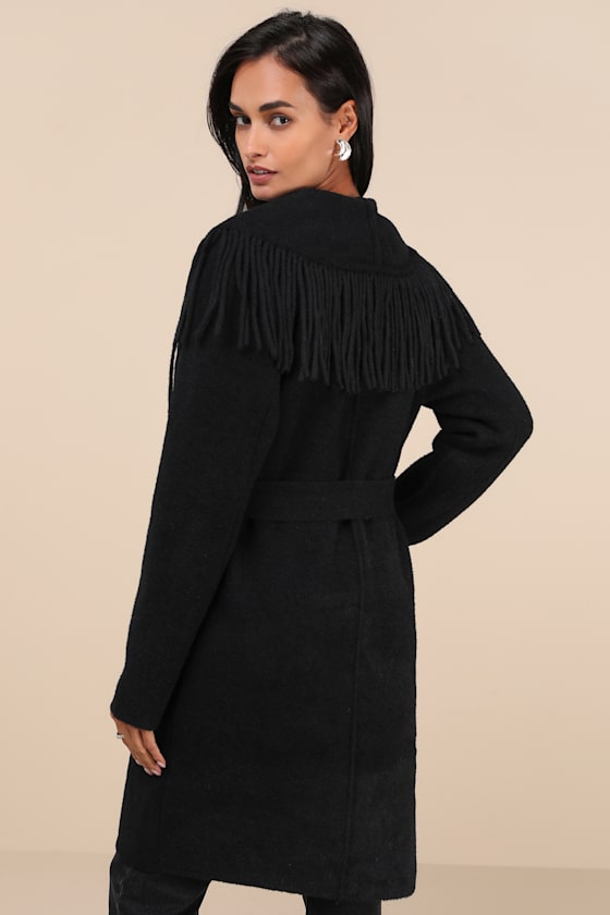 Nvlt Mink Black Eyelash Fringe Coatigan In Black