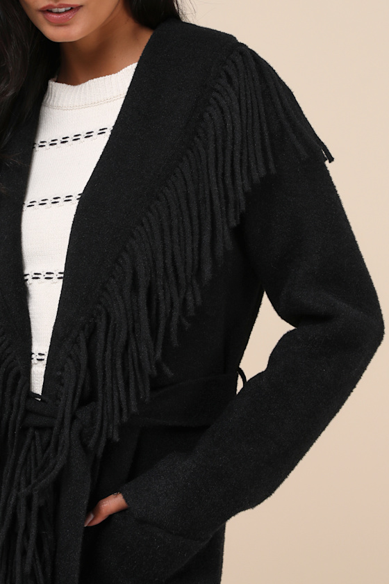 Nvlt Mink Black Eyelash Fringe Coatigan In Black