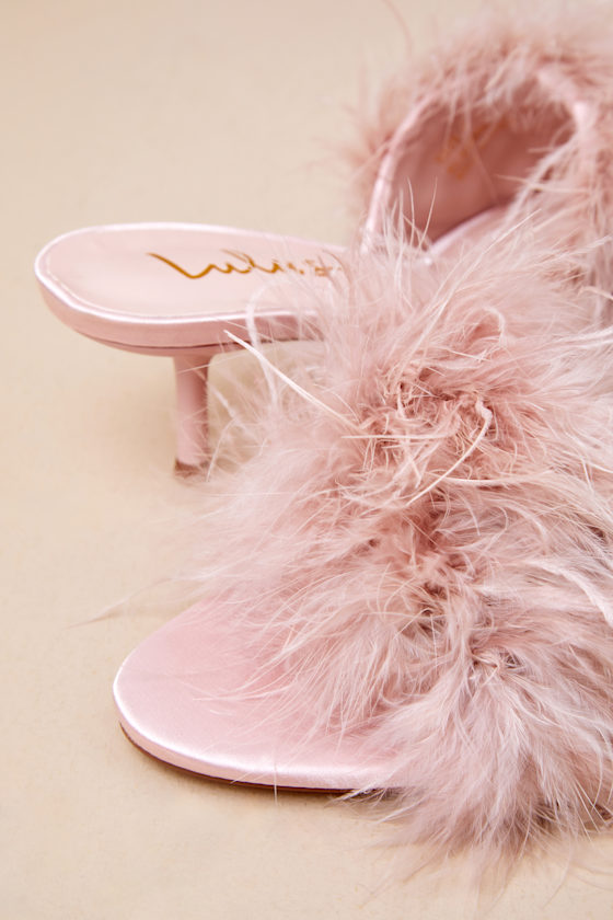 Lulus Briggs Blush Feather Low Heel Slide Sandals In Pink