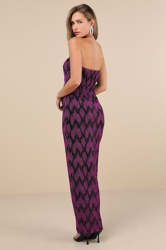 LULUS SHIMMERING RSVP SHINY MAGENTA LUREX STRAPLESS MAXI DRESS