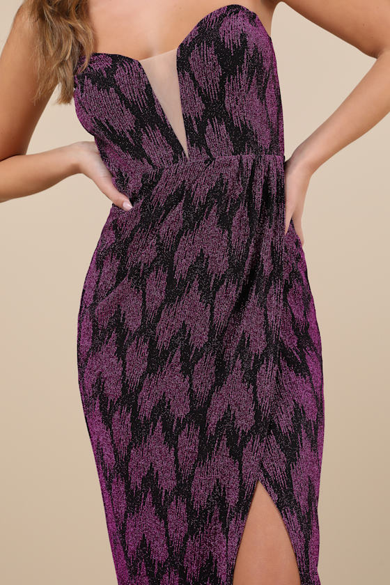 LULUS SHIMMERING RSVP SHINY MAGENTA LUREX STRAPLESS MAXI DRESS