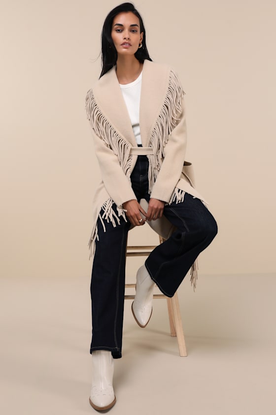 NVLT MINK BEIGE EYELASH FRINGE COATIGAN