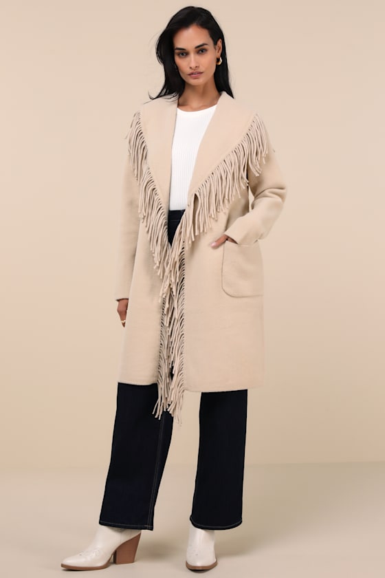 NVLT MINK BEIGE EYELASH FRINGE COATIGAN