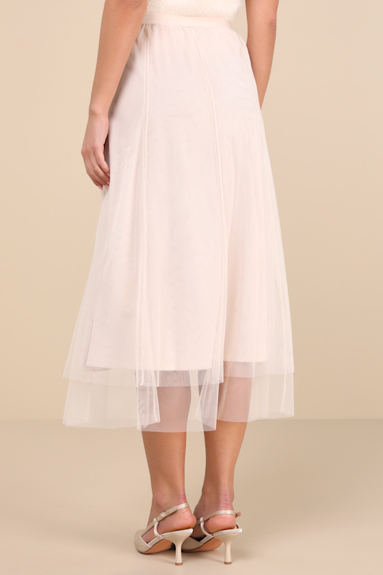 Lulus Fabulous Chicness Cream Tulle High-rise Midi Skirt In White