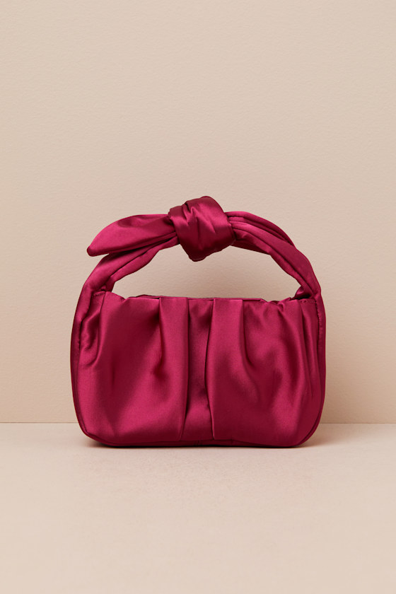 LULUS ESSENTIAL STYLE MAGENTA SATIN KNOT HANDLE CLUTCH BAG