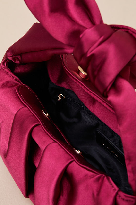 LULUS ESSENTIAL STYLE MAGENTA SATIN KNOT HANDLE CLUTCH BAG
