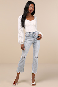 Shy Girl Light Wash Cropped Distressed High-Rise Flare Jeans 5